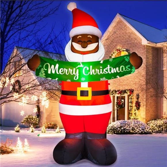 7 FT Christmas Inflatables Black Santa Claus Outdoor Decorations with Lights - Picture 1 of 6